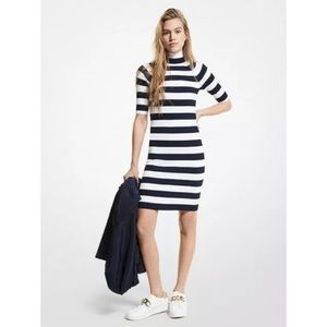 NWT Michael Kors Mockneck BodyCon Dress | Medium | Navy & White Stripes